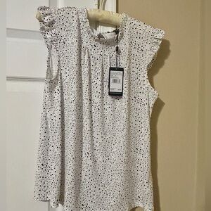 Adrianna Papell Black and White Speckled Blouse